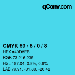 颜色代码: CMYK 69 / 8 / 0 / 8 | qconv.com