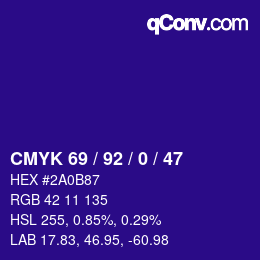 Color code: CMYK 69 / 92 / 0 / 47 | qconv.com