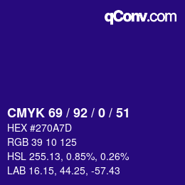颜色代码: CMYK 69 / 92 / 0 / 51 | qconv.com