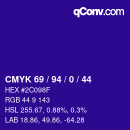 カラーコード: CMYK 69 / 94 / 0 / 44 | qconv.com