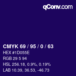Color code: CMYK 69 / 95 / 0 / 63 | qconv.com
