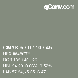 カラーコード: CMYK 6 / 0 / 10 / 45 | qconv.com