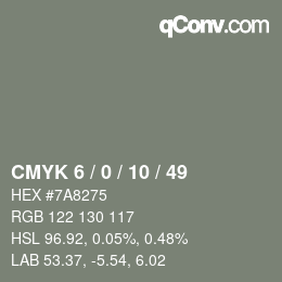 颜色代码: CMYK 6 / 0 / 10 / 49 | qconv.com