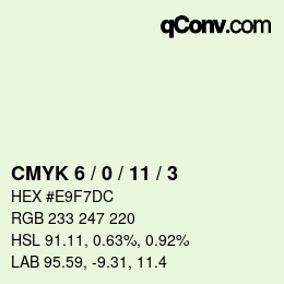颜色代码: CMYK 6 / 0 / 11 / 3 | qconv.com
