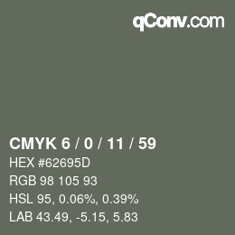 カラーコード: CMYK 6 / 0 / 11 / 59 | qconv.com