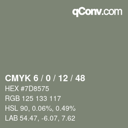 カラーコード: CMYK 6 / 0 / 12 / 48 | qconv.com