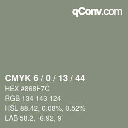 Code couleur: CMYK 6 / 0 / 13 / 44 | qconv.com
