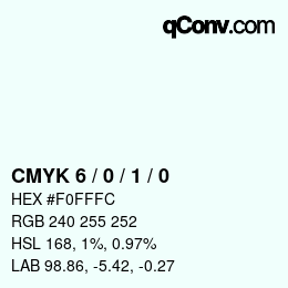 Farbcode: CMYK 6 / 0 / 1 / 0 | qconv.com