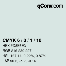 颜色代码: CMYK 6 / 0 / 1 / 10 | qconv.com
