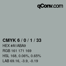 カラーコード: CMYK 6 / 0 / 1 / 33 | qconv.com