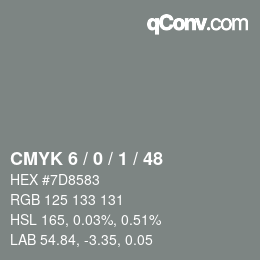 カラーコード: CMYK 6 / 0 / 1 / 48 | qconv.com