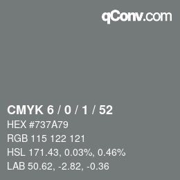 Color code: CMYK 6 / 0 / 1 / 52 | qconv.com