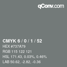 カラーコード: CMYK 6 / 0 / 1 / 52 | qconv.com
