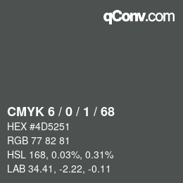 Farbcode: CMYK 6 / 0 / 1 / 68 | qconv.com