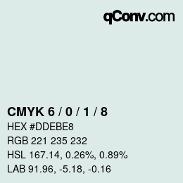 カラーコード: CMYK 6 / 0 / 1 / 8 | qconv.com