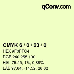 カラーコード: CMYK 6 / 0 / 23 / 0 | qconv.com