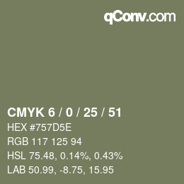 Farbcode: CMYK 6 / 0 / 25 / 51 | qconv.com