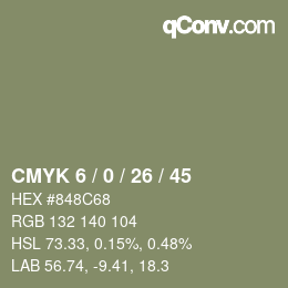 颜色代码: CMYK 6 / 0 / 26 / 45 | qconv.com