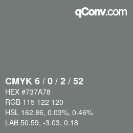 Color code: CMYK 6 / 0 / 2 / 52 | qconv.com