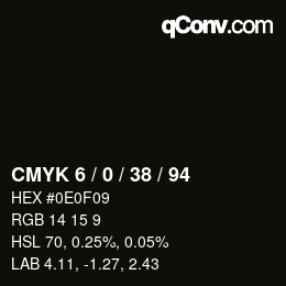颜色代码: CMYK 6 / 0 / 38 / 94 | qconv.com