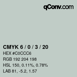 カラーコード: CMYK 6 / 0 / 3 / 20 | qconv.com