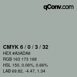 カラーコード: CMYK 6 / 0 / 3 / 32 | qconv.com