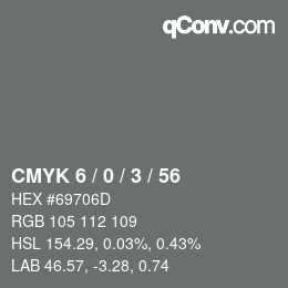 Farbcode: CMYK 6 / 0 / 3 / 56 | qconv.com