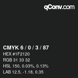 カラーコード: CMYK 6 / 0 / 3 / 87 | qconv.com