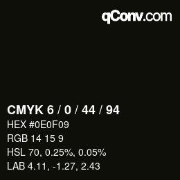 カラーコード: CMYK 6 / 0 / 44 / 94 | qconv.com
