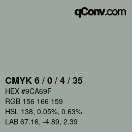 カラーコード: CMYK 6 / 0 / 4 / 35 | qconv.com