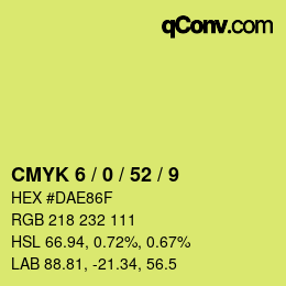 Code couleur: CMYK 6 / 0 / 52 / 9 | qconv.com