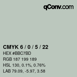 カラーコード: CMYK 6 / 0 / 5 / 22 | qconv.com