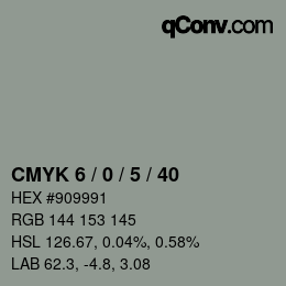 カラーコード: CMYK 6 / 0 / 5 / 40 | qconv.com