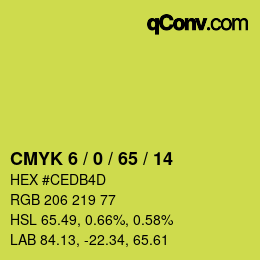 カラーコード: CMYK 6 / 0 / 65 / 14 | qconv.com
