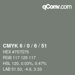 Farbcode: CMYK 6 / 0 / 6 / 51 | qconv.com