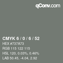 Color code: CMYK 6 / 0 / 6 / 52 | qconv.com
