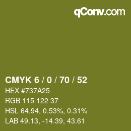 Farbcode: CMYK 6 / 0 / 70 / 52 | qconv.com