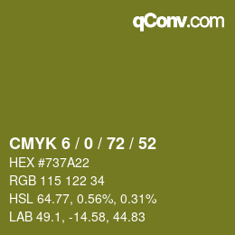 Farbcode: CMYK 6 / 0 / 72 / 52 | qconv.com