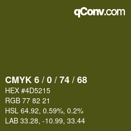 Farbcode: CMYK 6 / 0 / 74 / 68 | qconv.com