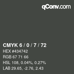 Farbcode: CMYK 6 / 0 / 7 / 72 | qconv.com