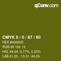 カラーコード: CMYK 6 / 0 / 87 / 60 | qconv.com