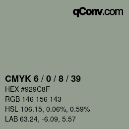 カラーコード: CMYK 6 / 0 / 8 / 39 | qconv.com