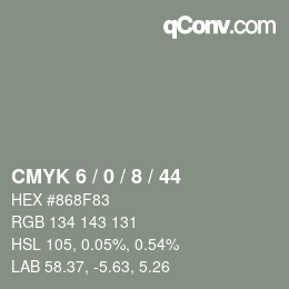 カラーコード: CMYK 6 / 0 / 8 / 44 | qconv.com