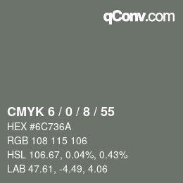 Farbcode: CMYK 6 / 0 / 8 / 55 | qconv.com