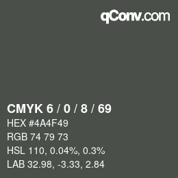 カラーコード: CMYK 6 / 0 / 8 / 69 | qconv.com