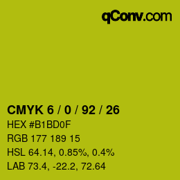 カラーコード: CMYK 6 / 0 / 92 / 26 | qconv.com