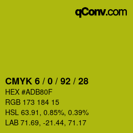 カラーコード: CMYK 6 / 0 / 92 / 28 | qconv.com