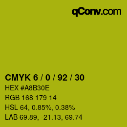 カラーコード: CMYK 6 / 0 / 92 / 30 | qconv.com