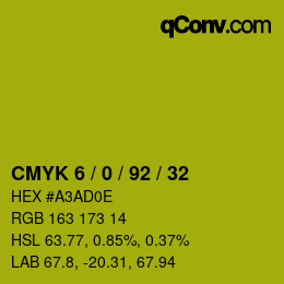 カラーコード: CMYK 6 / 0 / 92 / 32 | qconv.com