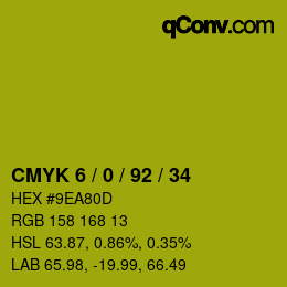 カラーコード: CMYK 6 / 0 / 92 / 34 | qconv.com